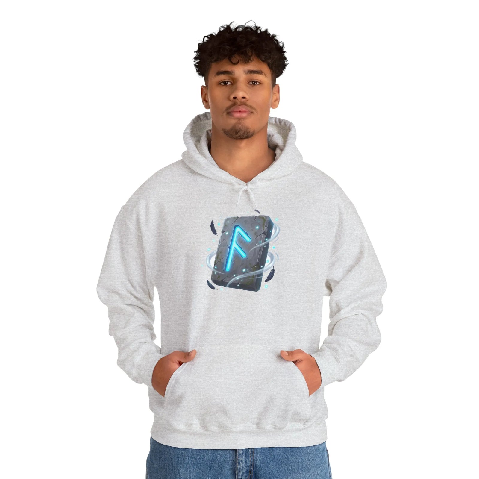 Ansuz Rune Odin's Raven Graphic Hoodie - Medium Heavy Fabric Classic Fit - Unisex White