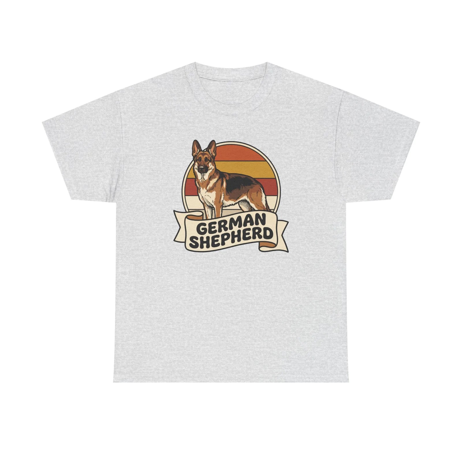 German Shepherd Retro 70s Sunset T-Shirt - Heavy Cotton Classic Fit Tee - Unisex White