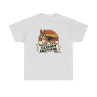German Shepherd Retro 70s Sunset T-Shirt - Heavy Cotton Classic Fit Tee - Unisex White