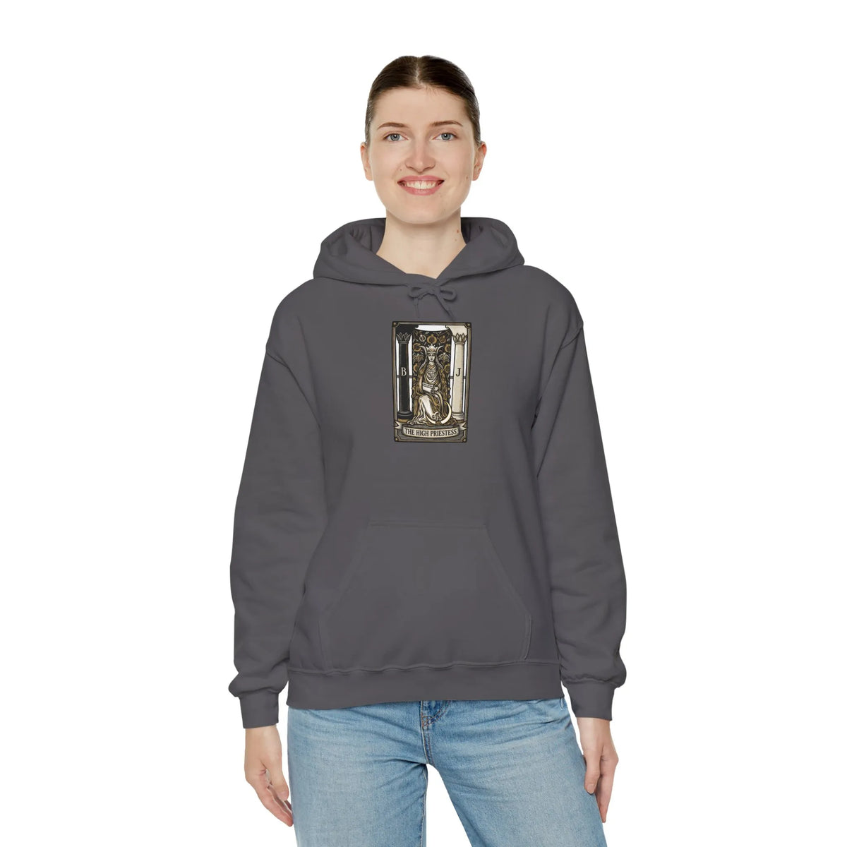 High Priestess Tarot Card Hoodie - Heavy Blend Fleece Pullover - Unisex White