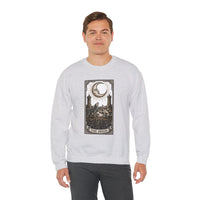 Moon Tarot Card Wolves Graphic Sweatshirt - Heavy Blend Fleece Crewneck - Unisex White