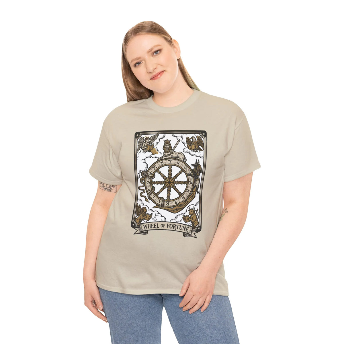 Wheel of Fortune Tarot Graphic T-Shirt - Heavyweight Cotton Classic Fit - Unisex White