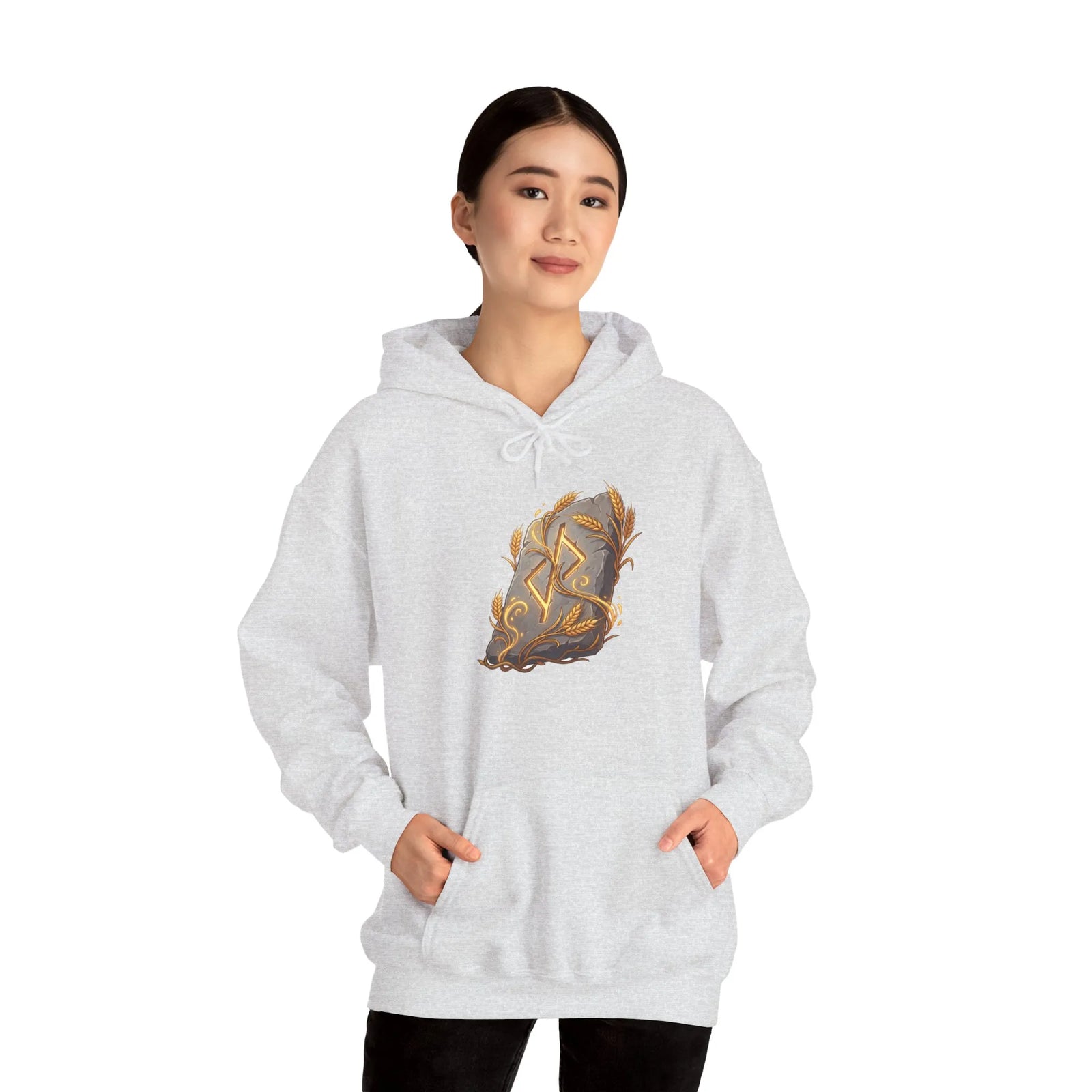 Jera Rune Harvest Wheel Hoodie - Soft Cotton Blend Pullover Hoodie - Unisex White