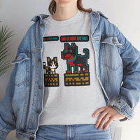 8-Bit Pixel Gaming Cats Boss Fight T-Shirt - Heavy Cotton Classic Fit Tee - Unisex White
