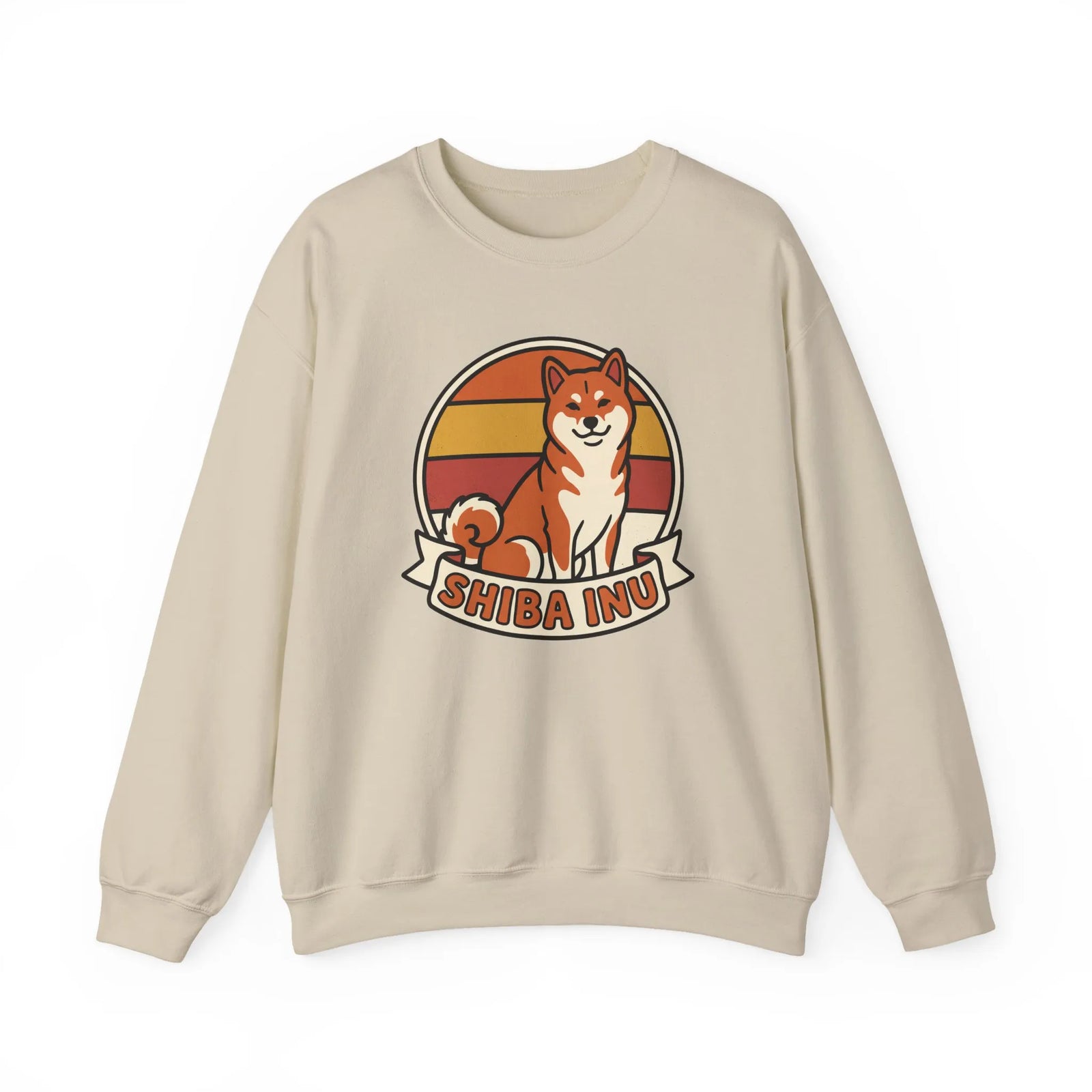 Shiba Inu Retro Sunset Graphic Sweatshirt - Heavy Blend Fleece Crewneck - Unisex White