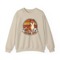 Shiba Inu Retro Sunset Graphic Sweatshirt - Heavy Blend Fleece Crewneck - Unisex White