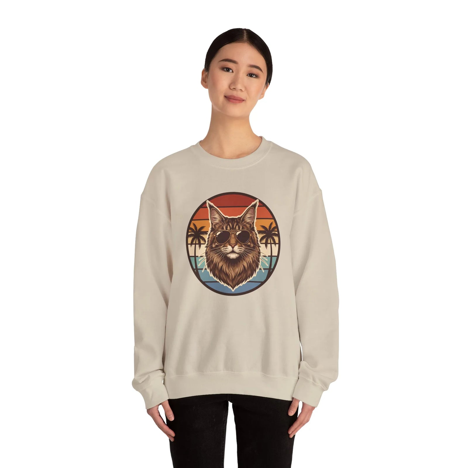 Maine Coon Aviator Cat Sweatshirt - Heavy Blend Fleece Crewneck - Unisex White