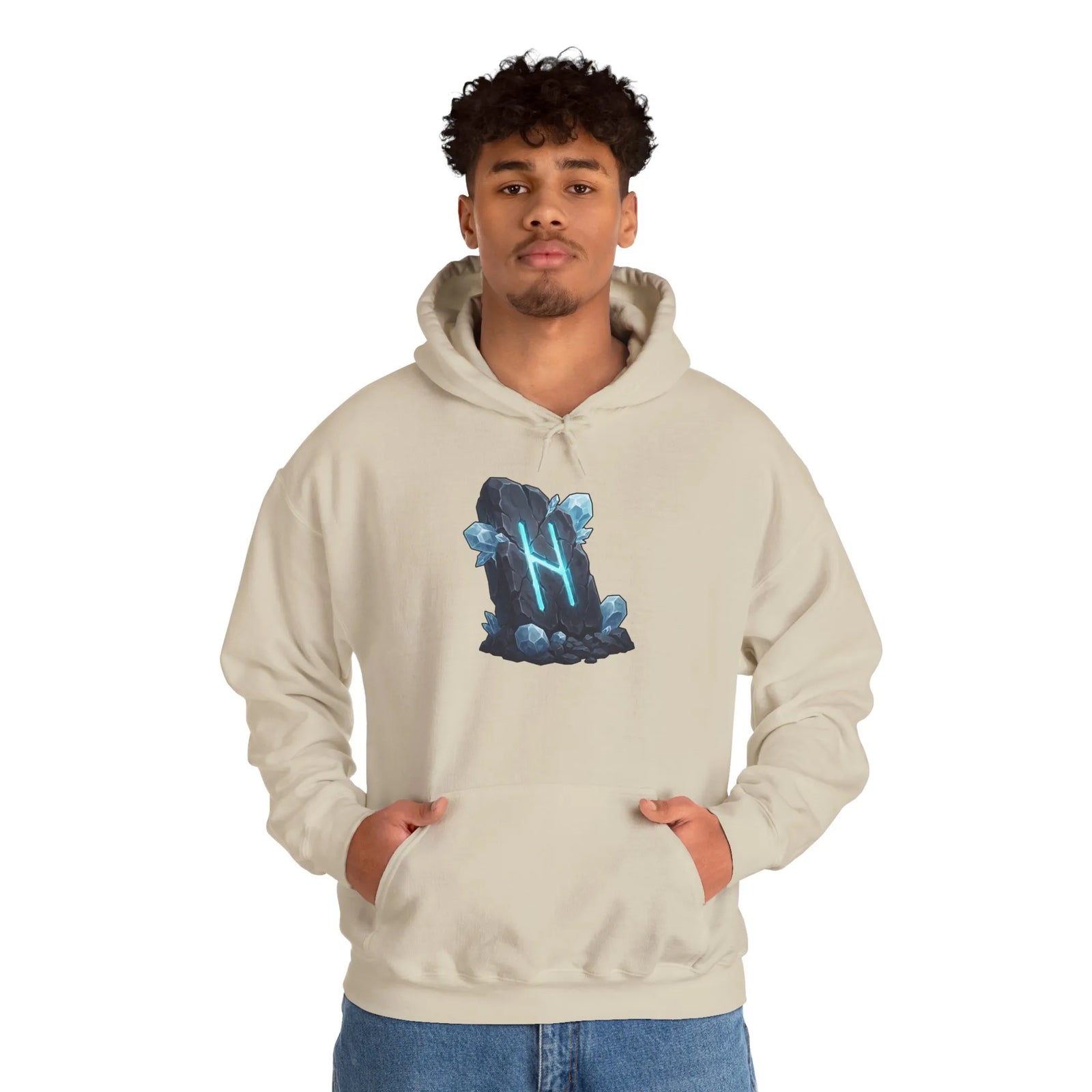 Hagalaz Rune Stone Graphic Hoodie - Heavy Blend Fleece Pullover - Unisex White