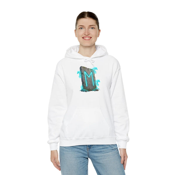 Norse Ehwaz Rune Spirit Horses Hoodie - Heavy Blend Fleece Pullover - Unisex White