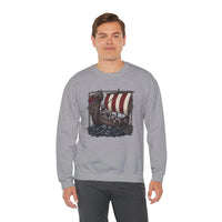 Viking Berserker Dogs Longship Prow Sweatshirt - Heavy Blend Cotton Poly Crewneck - Unisex White