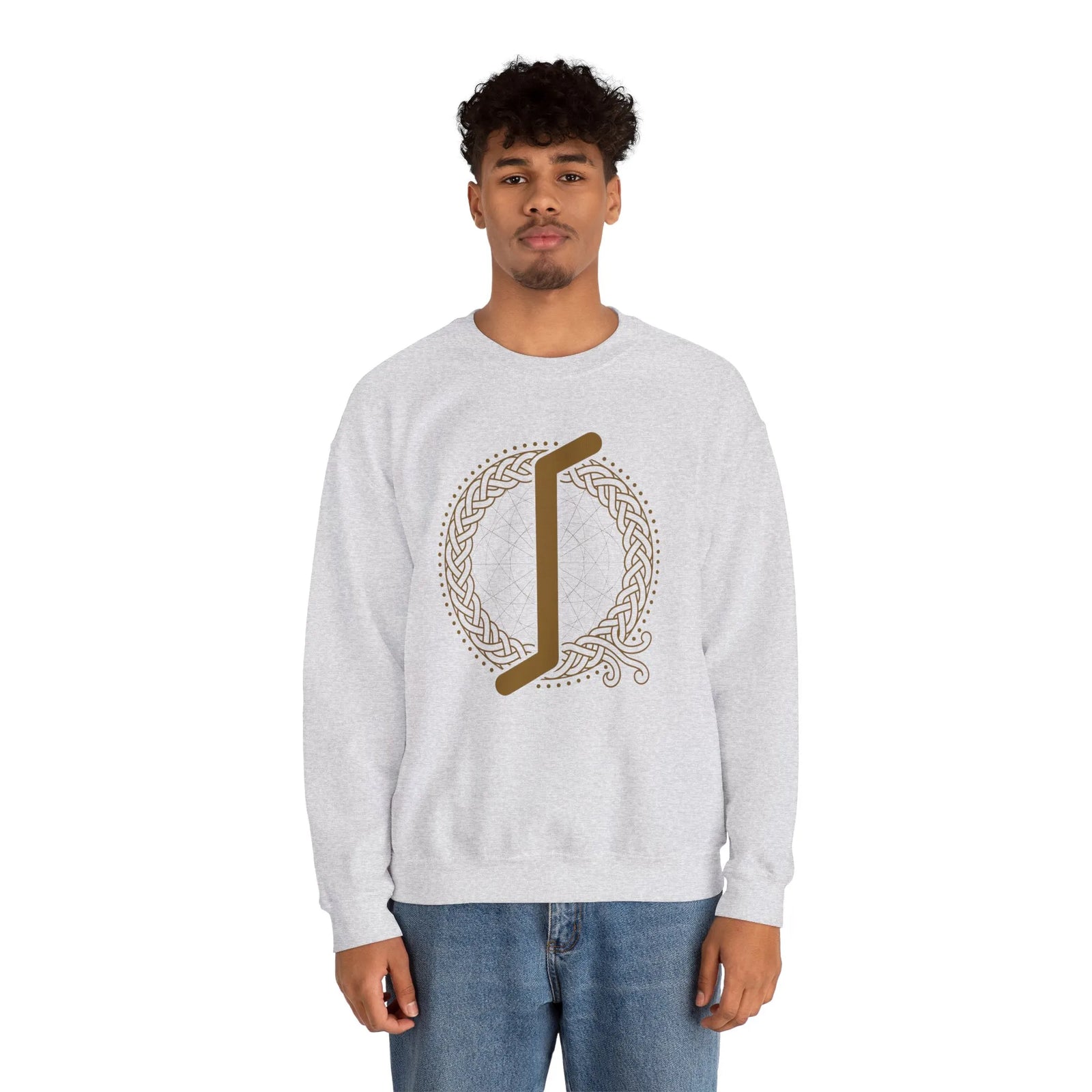 Eihwaz Yew Rune Symbol Sweatshirt - Heavy Blend Fleece Crewneck - Unisex Ash