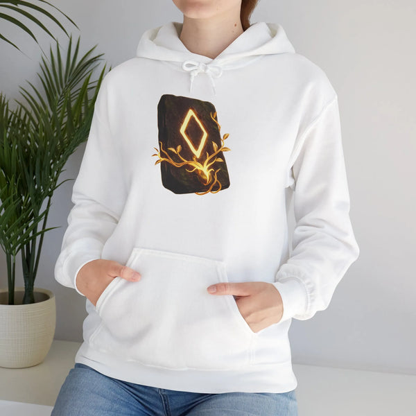 Ingwaz Runic Seed Hoodie - Warm Cotton Blend Pullover - Unisex White