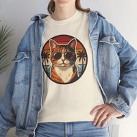 Calico Cool Cat Sunset Aviator T-Shirt - Heavy Cotton Classic Fit Tee - Unisex White