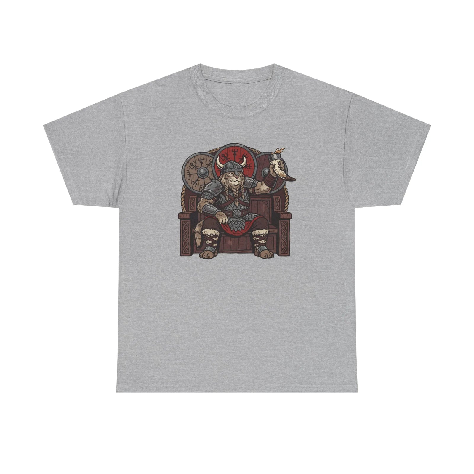Viking Berserker Cat Graphic T-Shirt - Heavyweight 100% Cotton Classic Tee - Unisex White
