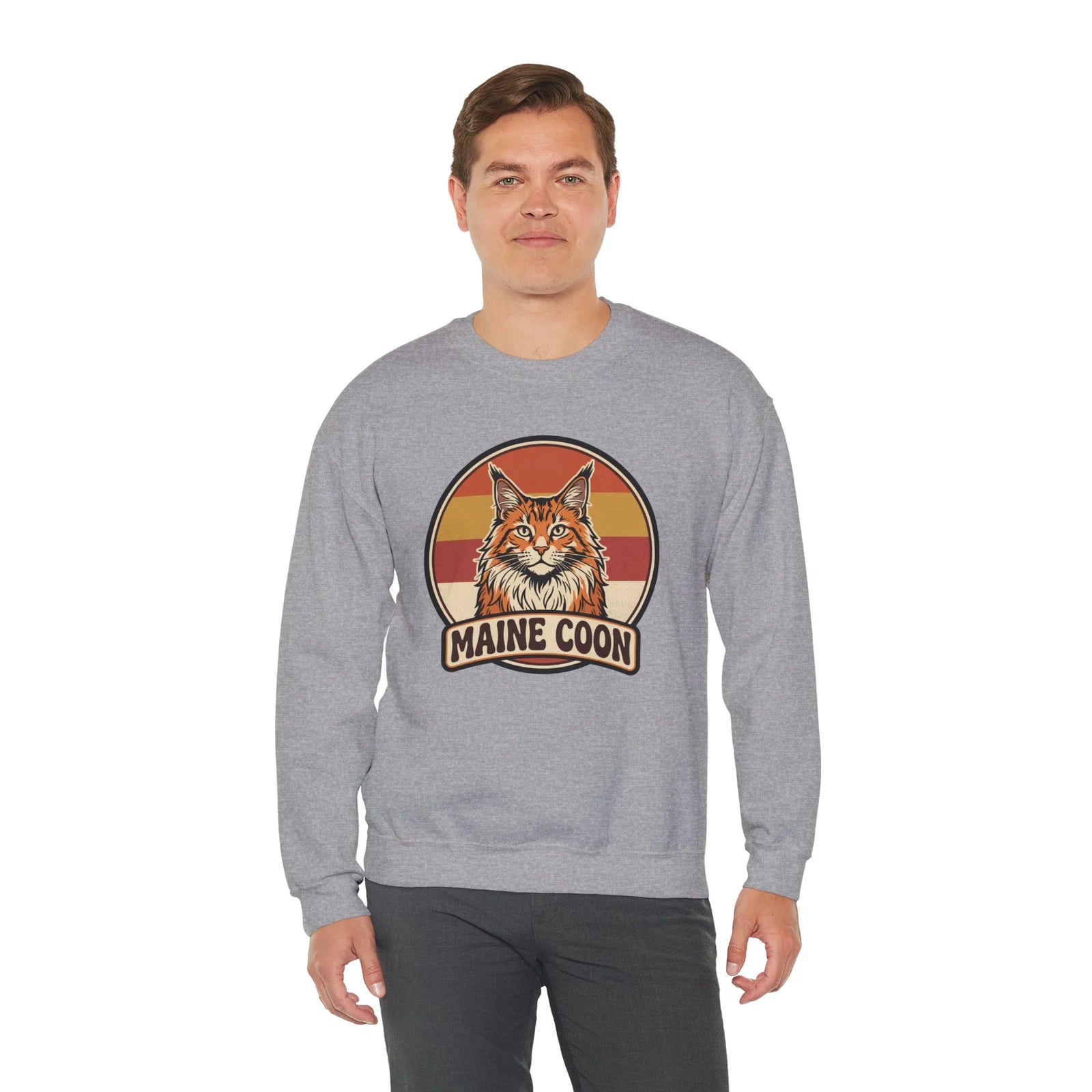 Maine Coon Retro 70s Sunset Sweatshirt - Soft 50/50 Cotton Blend Crewneck - Unisex White