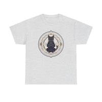 Meditating Cat Sacred Geometry Alchemist T-Shirt - Heavy Cotton Classic Fit Tee - Unisex White