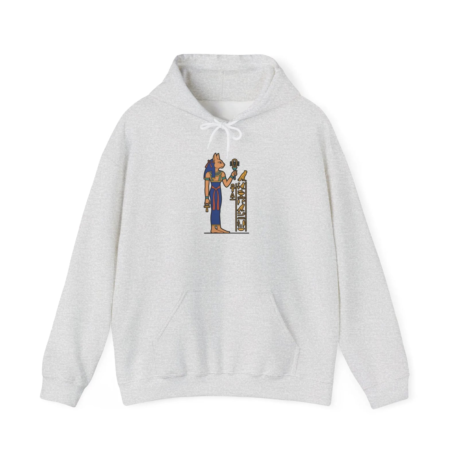 Bastet Egyptian Cat Pharaoh Hoodie - Soft Heavy Blend Fleece Pullover - Unisex White