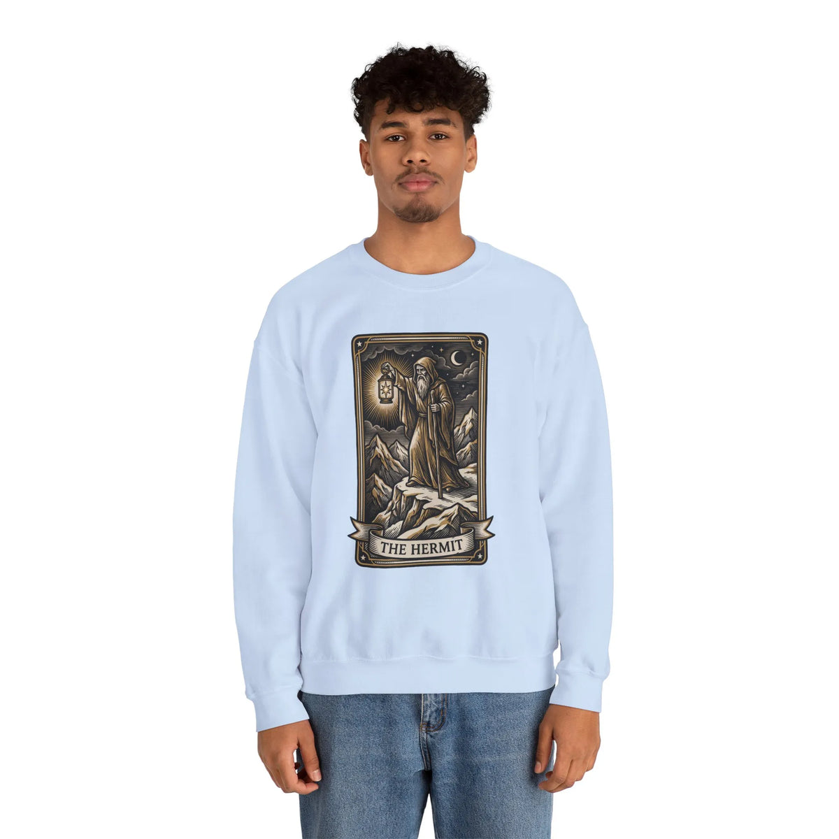 The Hermit Tarot Card Sweatshirt - Heavy Blend Crewneck Fleece - Unisex Off White