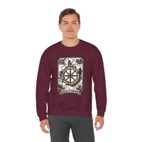 Wheel of Fortune Tarot Card Sweatshirt - Heavy Blend Crewneck Fleece - Unisex White