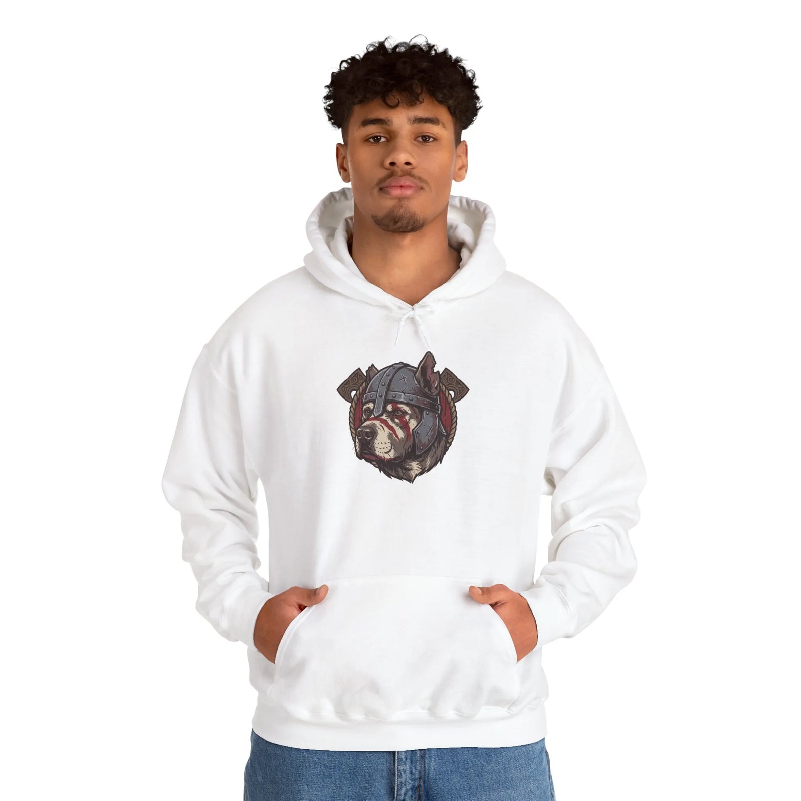 Viking Berserker Dogs Warpaint Hoodie - Medium-Heavy Cotton Blend Fleece - Unisex Sport Grey