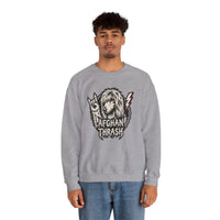 Headbanger Heavy Metal Dog Graphic Sweatshirt - Heavyweight Cotton Blend Fleece - Unisex White