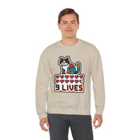 Nine Lives 8-Bit Pixel Gaming Cat Sweatshirt - Heavy Blend Fleece Crewneck - Unisex White