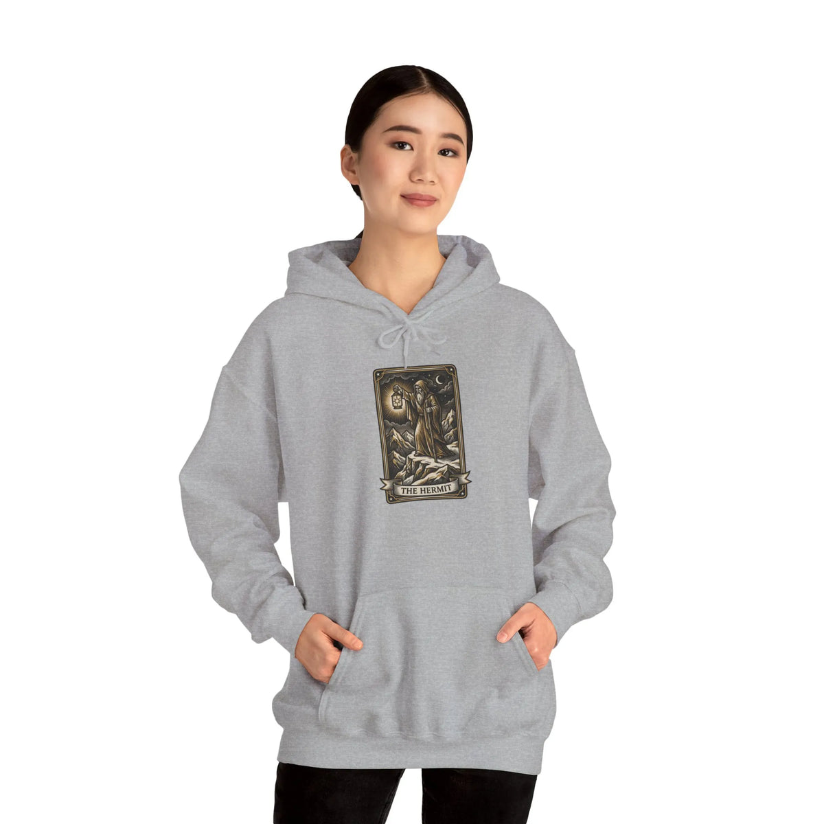 The Hermit Tarot Card Hoodie - Heavy Blend Fleece Pullover - Unisex White