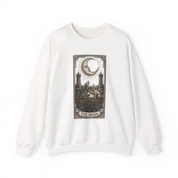 Moon Tarot Card Wolves Graphic Sweatshirt - Heavy Blend Fleece Crewneck - Unisex White
