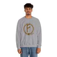 Fehu Rune Wealth Symbol Sweatshirt - Heavy Blend Fleece Crewneck - Unisex White