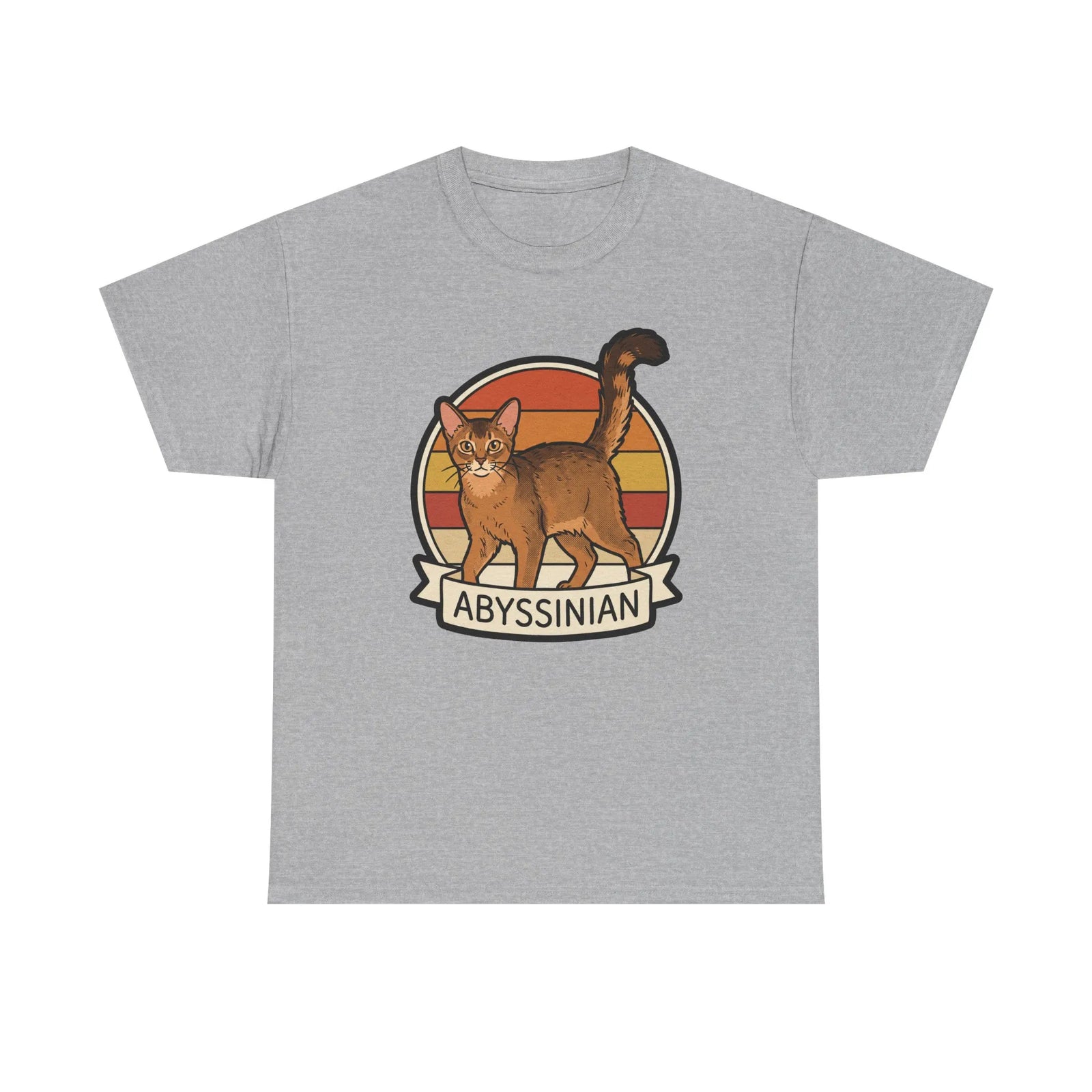 Abyssinian Retro 70s Sunset Cat T-Shirt - Heavy Cotton Classic Fit Tee - Unisex White