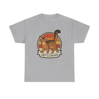 Abyssinian Retro 70s Sunset Cat T-Shirt - Heavy Cotton Classic Fit Tee - Unisex White