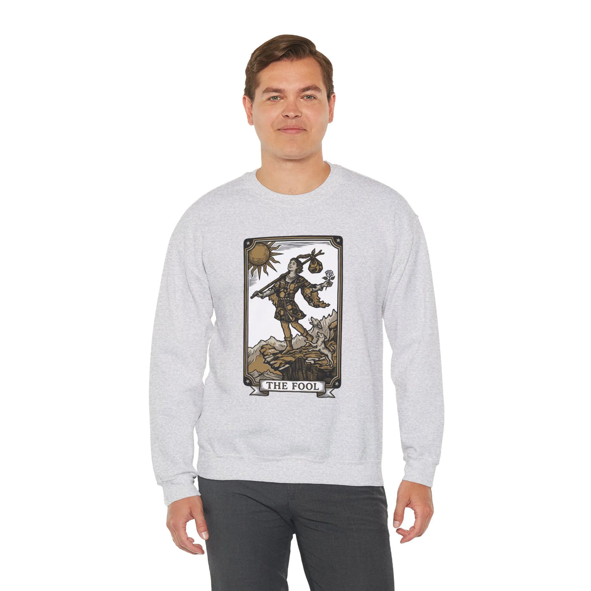 The Fool Tarot Card Graphic Sweatshirt - Heavy Blend Crewneck Fleece - Unisex White