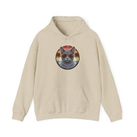 Russian Blue Aviator Cat 70s Sunset Hoodie - Soft Blend Fleece Pullover - Unisex White