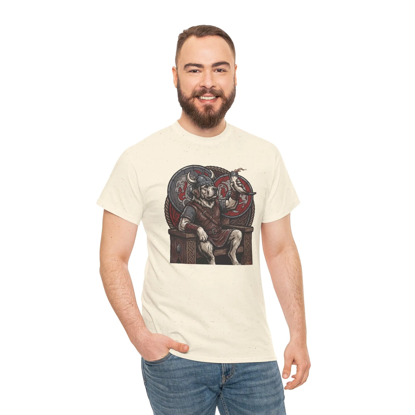 Viking Berserker Dogs Graphic T-Shirt - Heavy Cotton Classic Fit Tee - Unisex White