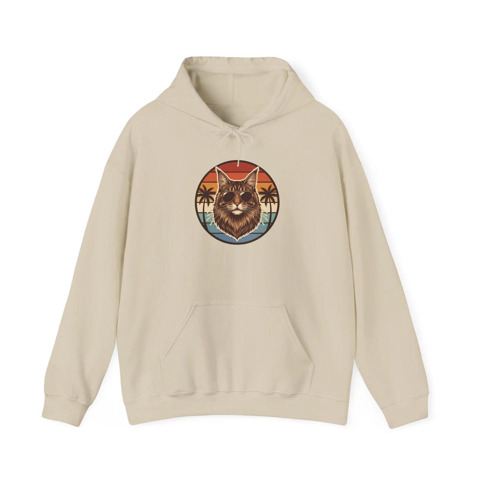 Maine Coon Cat Aviators Sunset Hoodie - Cozy Fleece Blend Pullover - Unisex White
