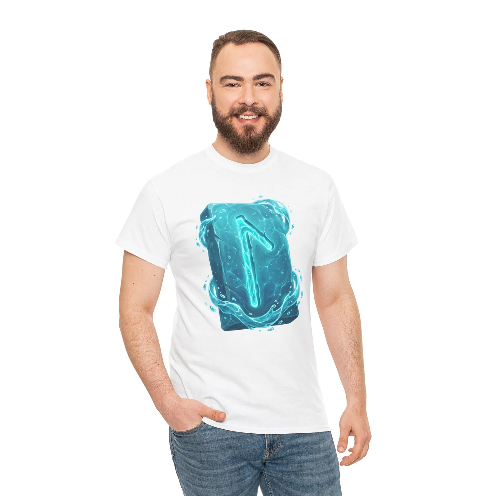 Laguz Water Rune Intuition Graphic T-Shirt - Heavy Cotton Classic Fit Tee - Unisex White