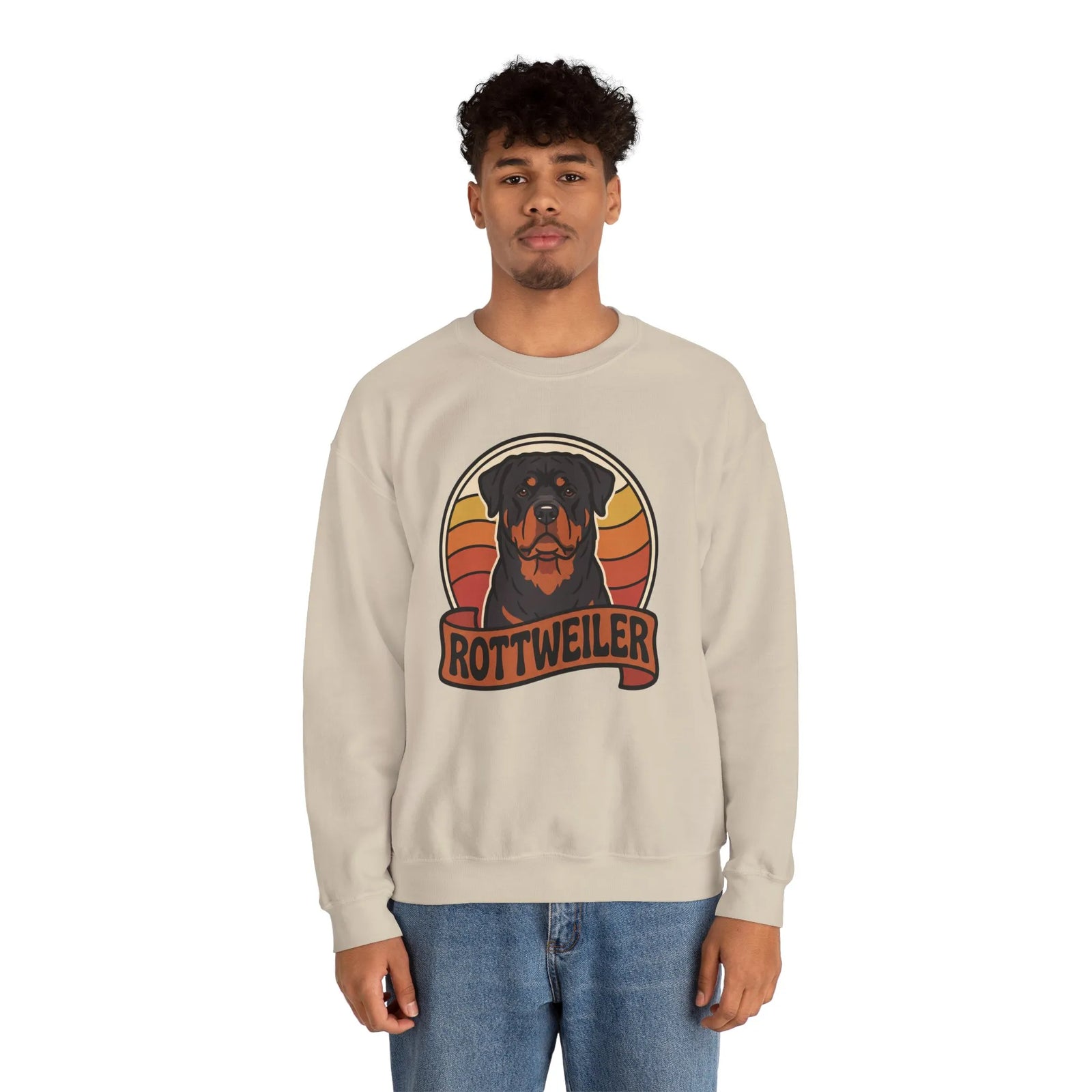 Rottweiler Retro Sunset Sweatshirt - Heavy Blend Fleece Crewneck - Unisex White
