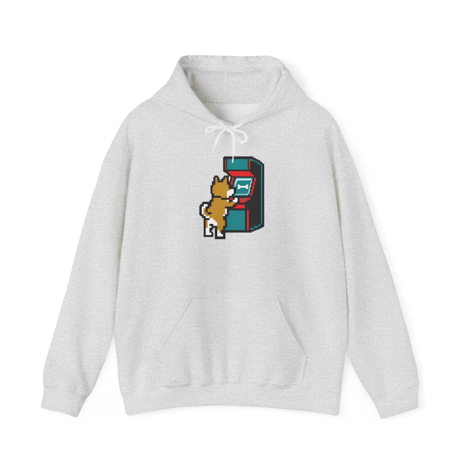 8-Bit Pixel Gaming Dogs Hoodie - Soft Cotton Blend Pullover Fleece - Unisex White