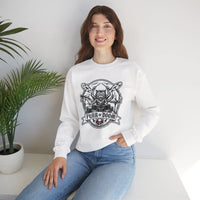 Heavy Metal Rocker Cats Drummer Sweatshirt - Heavy Blend Cotton Blend Crewneck - Unisex White