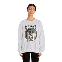 Dagaz Rune Dawn Dusk Graphic Sweatshirt - Heavyweight Cotton Poly Blend Crewneck - Unisex White