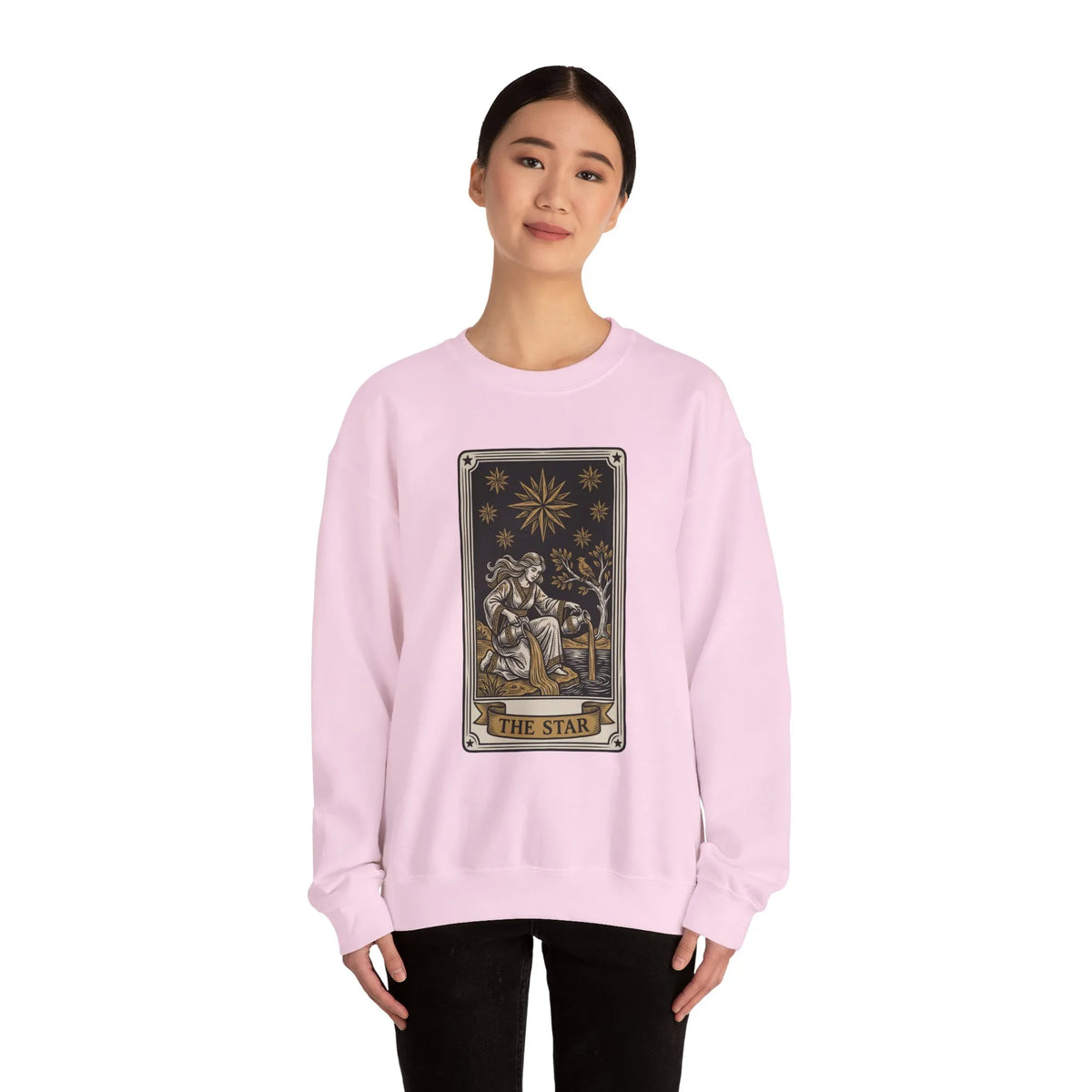 The Star Tarot Card Sweatshirt - 50/50 Cotton Polyester Crewneck - Unisex White