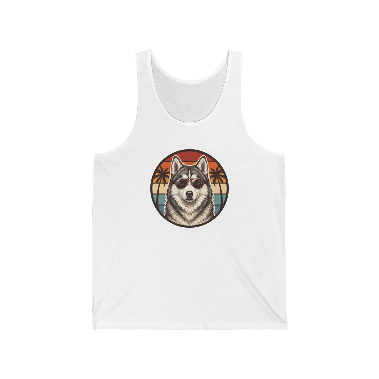 Siberian Husky Aviator Sunset Tank Top - Lightweight Retail Fit Jersey - Unisex White