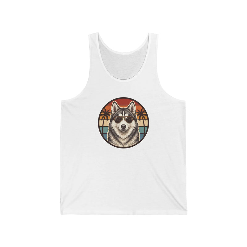 Siberian Husky Aviator Sunset Tank Top - Lightweight Retail Fit Jersey - Unisex White