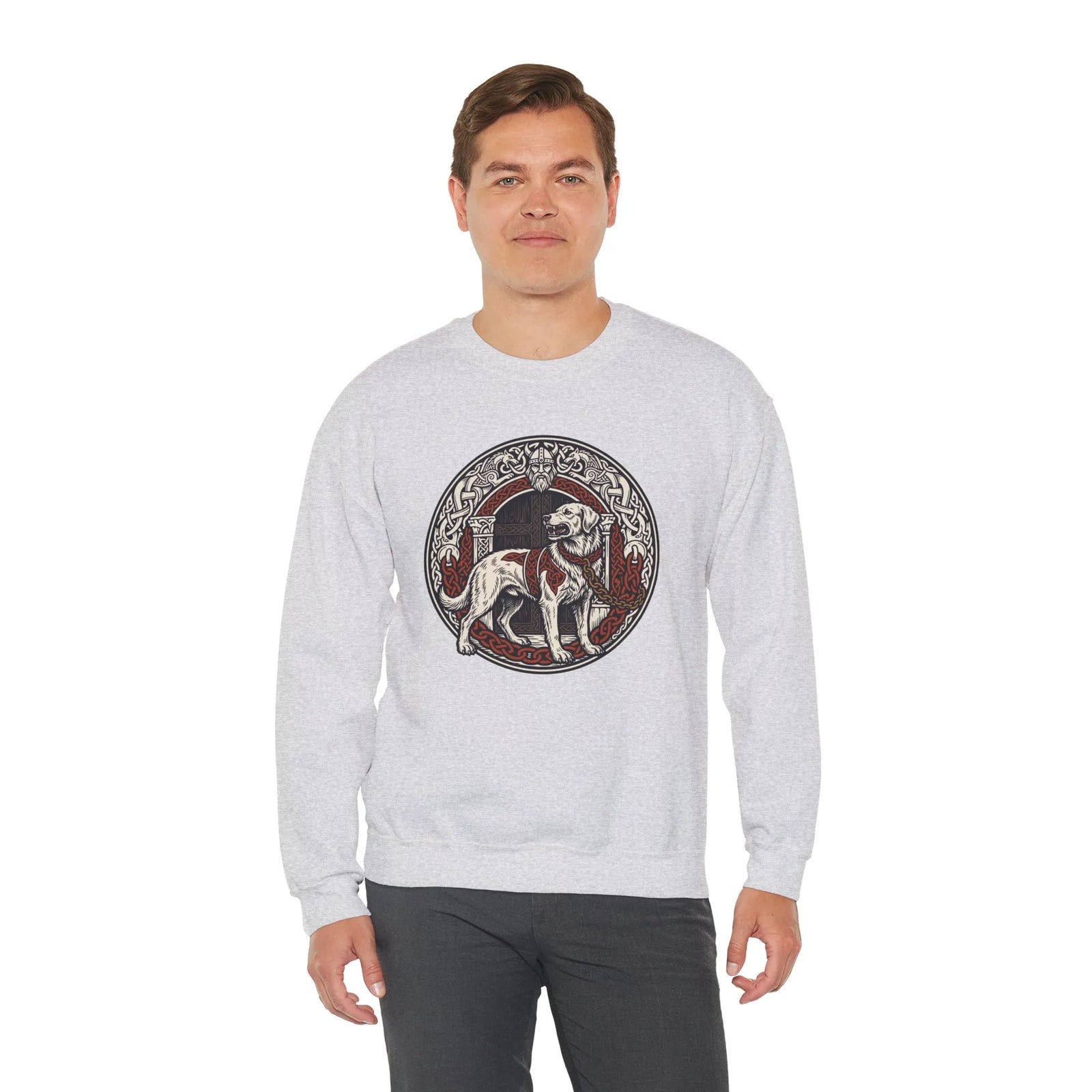 Garmr Norse Wolf Graphic Sweatshirt - Heavy Blend Classic Fit Crewneck - Unisex White