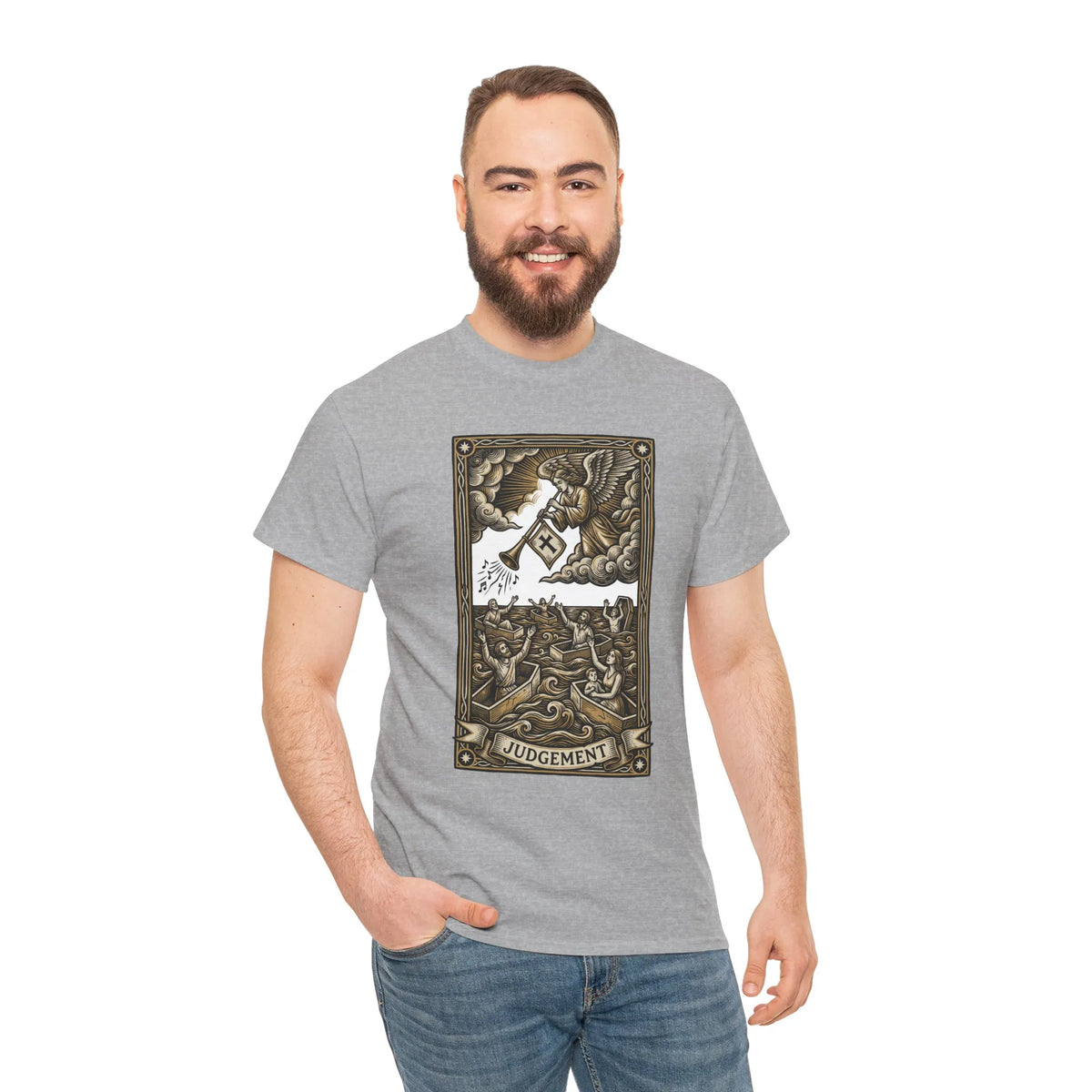 Judgement Angel Graphic T-Shirt - Heavy Cotton Classic Fit Tee - Unisex White