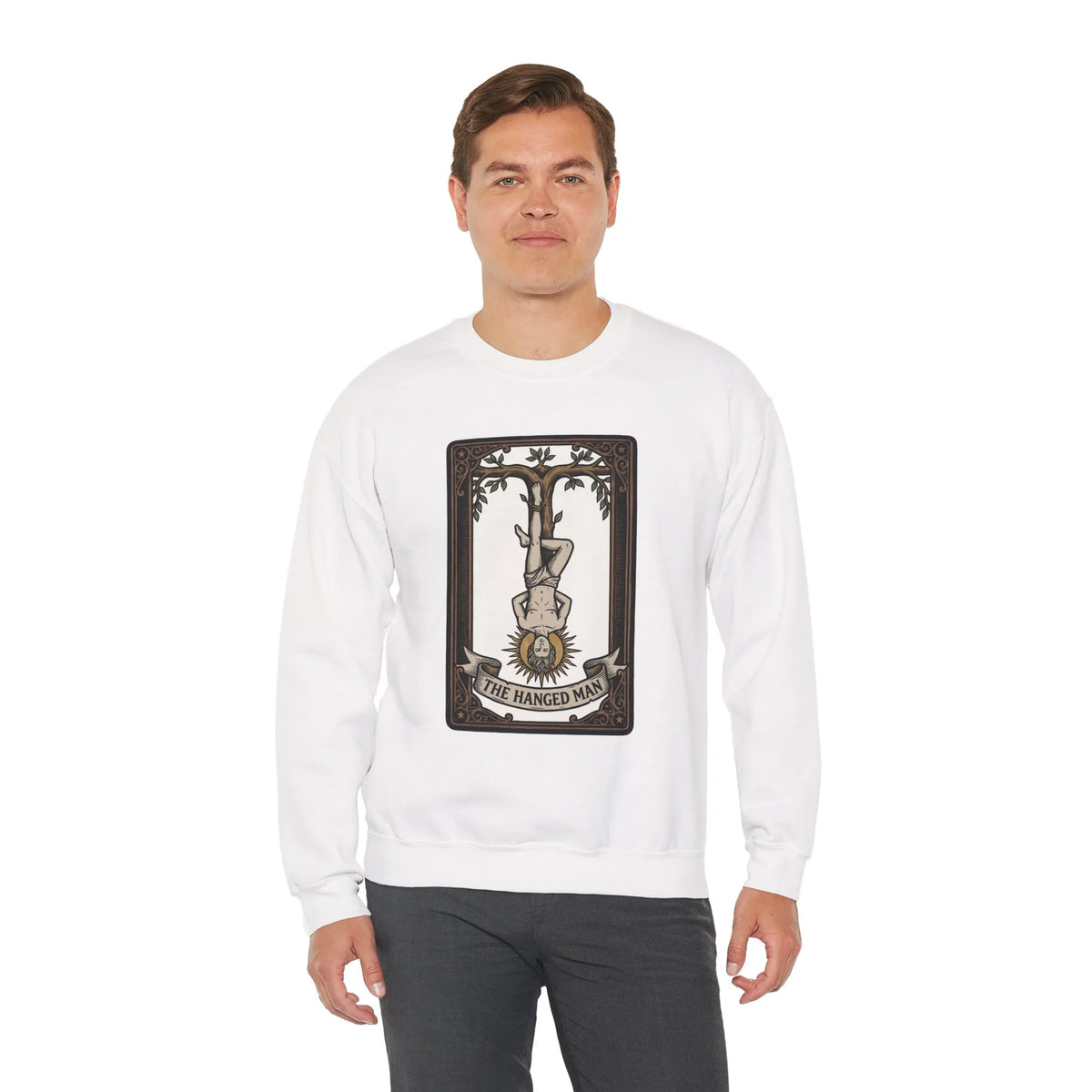 The Hanged Man Tarot Card Sweatshirt - Soft Fleece Classic Fit Crewneck - Unisex Off White