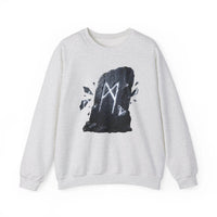 Mannaz Rune Stone Graphic Sweatshirt - Heavy Blend Crewneck Pullover - Unisex Off White