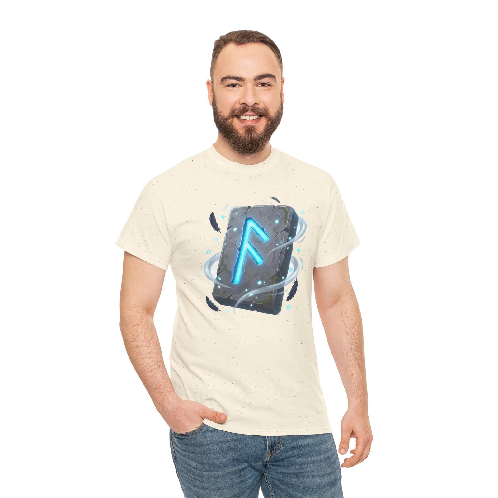 Ansuz Rune Odin's Raven Graphic T-Shirt - Heavy Cotton Classic Fit Crewneck Tee - Unisex White