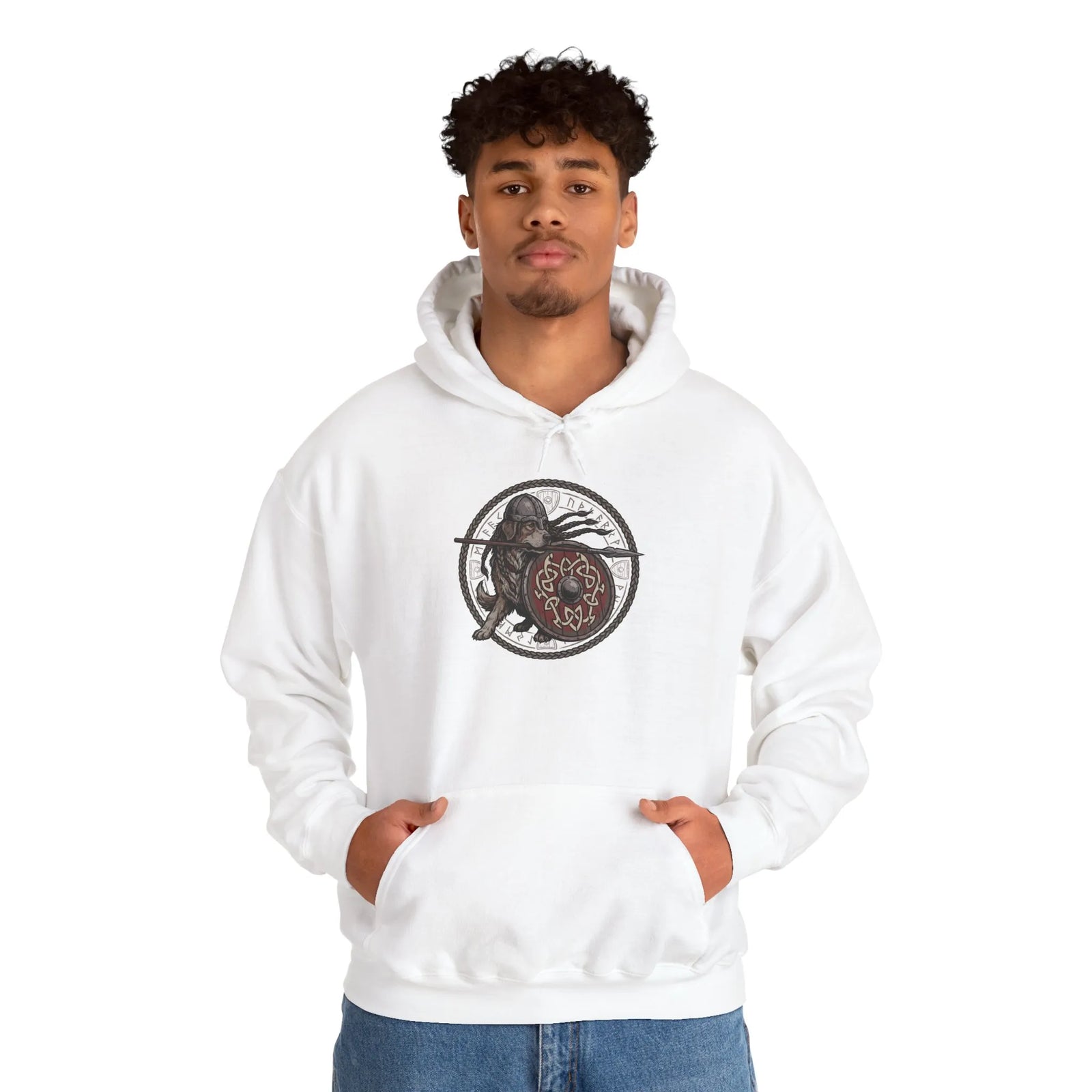 Shieldmaiden Viking Berserker Dog Hoodie - Heavy Blend Cotton Poly Pullover - Unisex White
