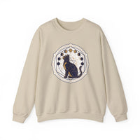 Moon Phases Sacred Geometry Cat Sweatshirt - Heavy Blend Cotton Polyester Crewneck - Unisex White